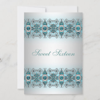 Aquamarin Blue Silver Lace 16 . Geburtstag Einladu Einladung