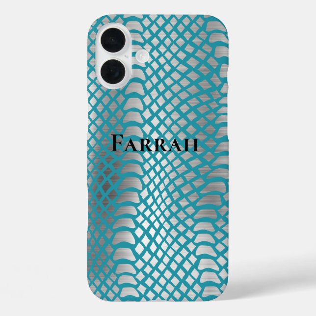 Aquamarin Blue Silver Schlange Print Case-Mate iPhone Hülle (Rückseite)