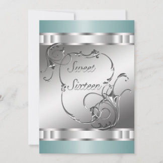 Aquamarin Blue Silver Sweet 16 Geburtstagsparty Einladung
