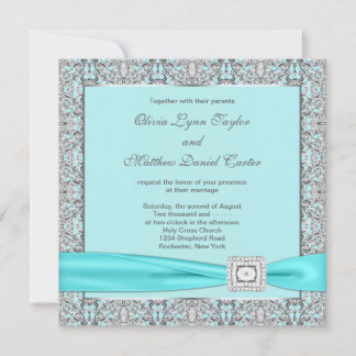Aquamarin Blue Silver Wedding Einladung