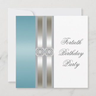 Aquamarin Blue Silver White Classy 40. Geburtstag  Einladung
