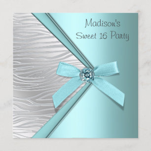 Aquamarin Blue Silver Zebra Sweet 16 Party Einladung
