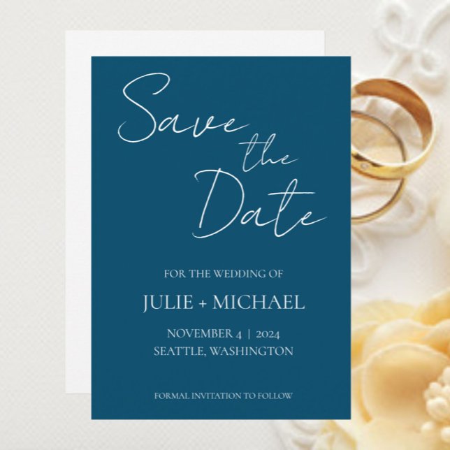 Aquamarin Blue Simple Style Wedding Save The Date (In Situ Wedding)