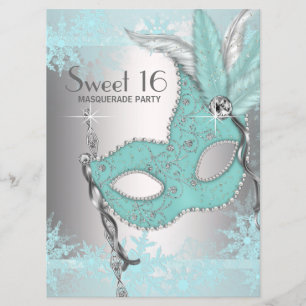 Aquamarin Blue Snowflake Sweet 16 Masquerade Party Einladung