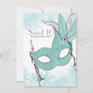 Aquamarin Blue Snowflake Sweet 16 Masquerade Party Einladung