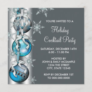 Aquamarin Blue Snowflakes Ornamente Party Einladung