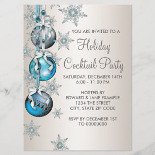 Aquamarin Blue Snowflakes Ornamente Party Einladung
