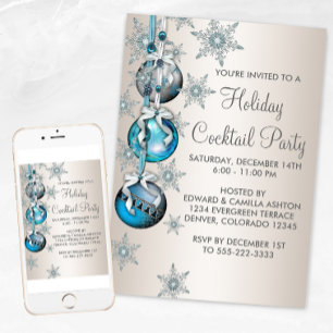 Aquamarin Blue Snowflakes Ornamente Party Einladung