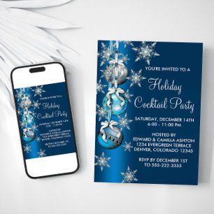 Aquamarin Blue Snowflakes Ornamente Party Einladung