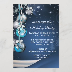 Aquamarin Blue Snowflakes Ornamente Party Einladung