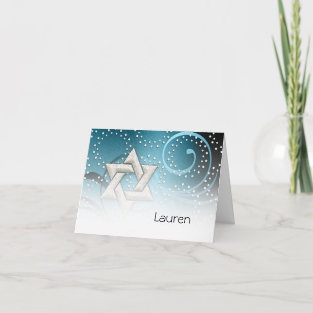 Aquamarin Blue Star des David und Crystals Vielen  Dankeskarte (Vorderseite)