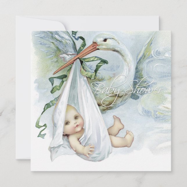 Aquamarin Blue Stork Baby Dusche Einladung (Vorderseite)