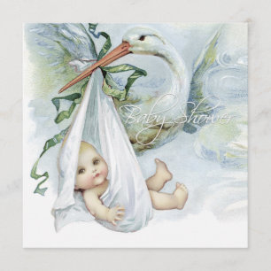 Aquamarin Blue Stork Baby Dusche Einladung