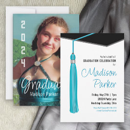 Aquamarin Blue Tassel Graduation Party Einladung