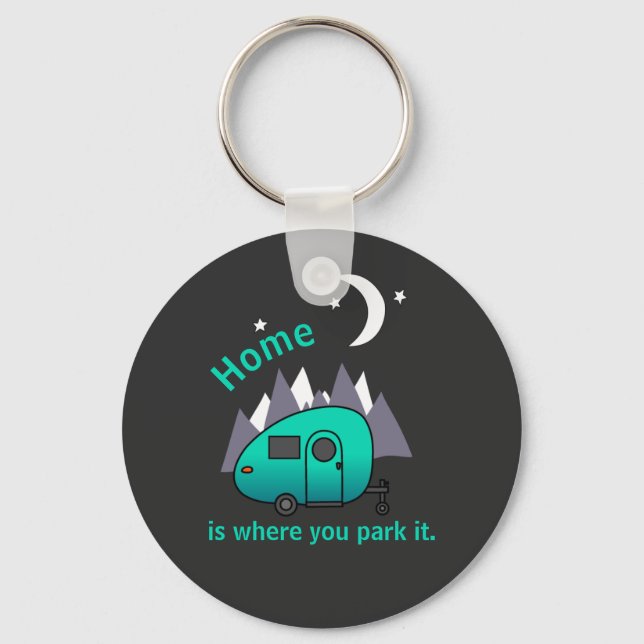 Aquamarin Blue Teardrop Camper Trailer Button Schl Schlüsselanhänger (Vorderseite)