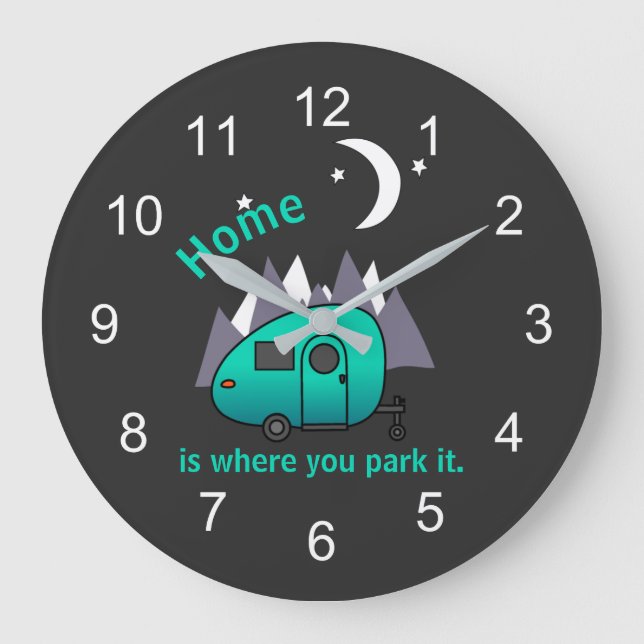 Aquamarin Blue Teardrop Camper Trailer Wall Clock Große Wanduhr (Vorderseite)