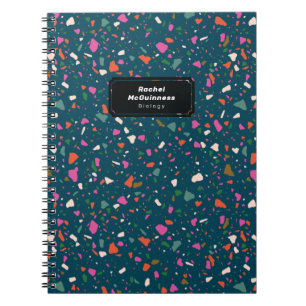 Aquamarin Blue Terrazzo Notebook mit Namen und Bet Notizblock