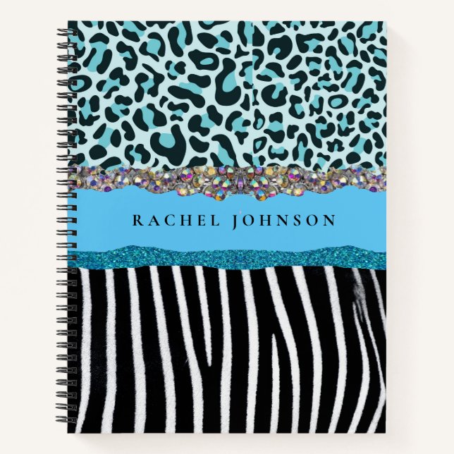 Aquamarin Blue Turquoise Giro Modern Glam Retro Notizbuch (Vorderseite)