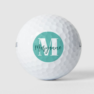Aquamarin Blue Turquoise Script Monogram Golfball