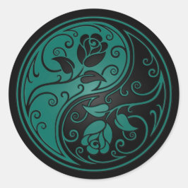 Aquamarin Blue und Black Yin Yang Rose Runder Aufkleber
