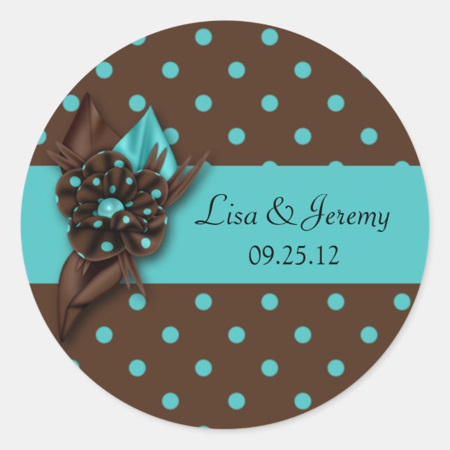 Aquamarin Blue und Brown Polka Dot Save the Date S Runder Aufkleber (Vorderseite)
