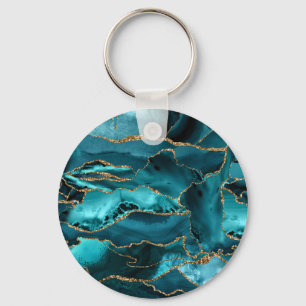 Aquamarin Blue und Gold Glitzer Agate Schlüsselanhänger