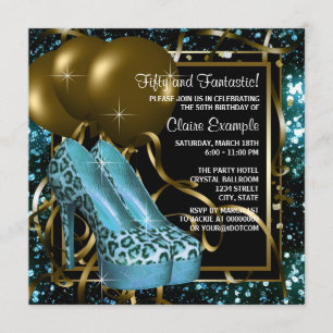Aquamarin Blue und Gold Leopard Geburtstagsparty Einladung