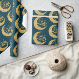 Aquamarin Blue und Gold Ramadan Mubarak | Ramadan- Geschenkpapier