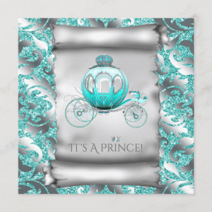 Aquamarin Blue und Silver Prince Baby Dusche Einladung
