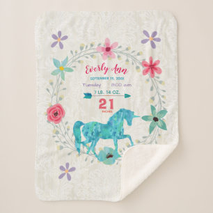 Aquamarin Blue Unicorn Baby Girl Birth Stats Wasse Sherpadecke