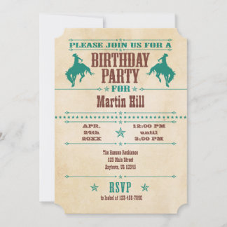 Aquamarin Blue Vintag Cowboy Einladung zum Geburts