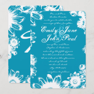 Aquamarin Blue Vintag Wildblume Hochzeitseinladung Einladung