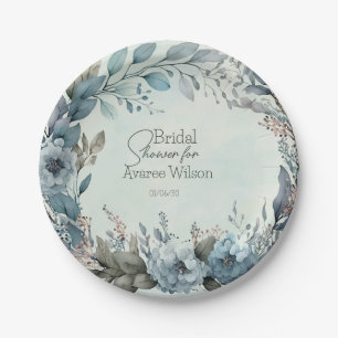 Aquamarin Blue Watercolor Blume Dusche Pappteller