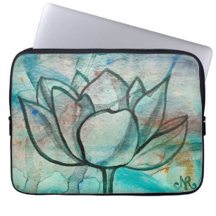Aquamarin Blue Watercolor Blume Elegante Künstleri Laptopschutzhülle