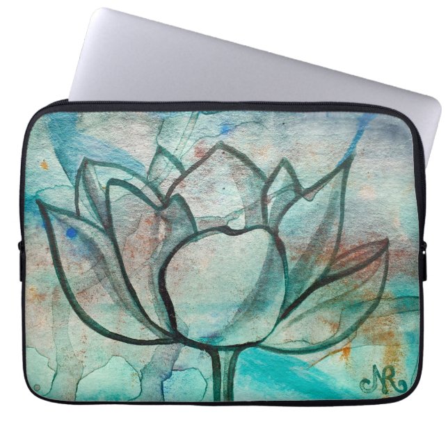 Aquamarin Blue Watercolor Blume Elegante Künstleri Laptopschutzhülle (Vorderseite)