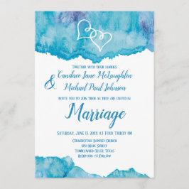 Aquamarin Blue Watercolor Doppelherzen Hochzeit Einladung