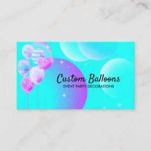 Aquamarin Blue Watercolor Party Balloons Visitenkarte