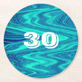 Aquamarin Blue Waves Abstrakt 30. Geburtstag Custo Runder Pappuntersetzer