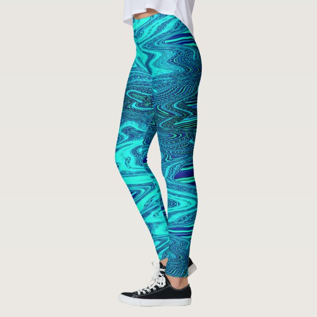 Aquamarin Blue Waves Abstrakt Moderne Kunst Niedli Leggings (Links)
