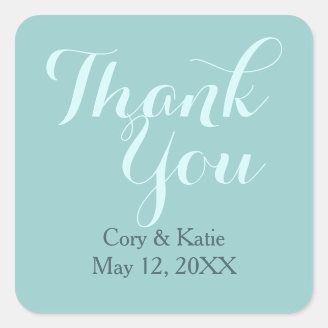 Aquamarin Blue Wedding Danke Stickers (Vorderseite)