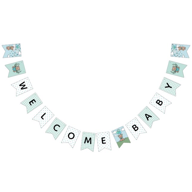 Aquamarin Blue Welcome Baby Bear Boy Baby Dusche Wimpelkette (Alle)