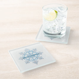 Aquamarin Blue White Christmas Snowflakes Glasuntersetzer