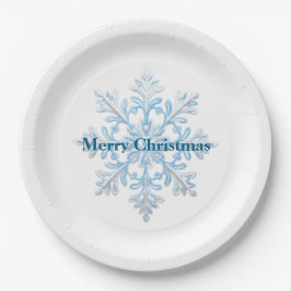 Aquamarin Blue White Christmas Snowflakes Pappteller