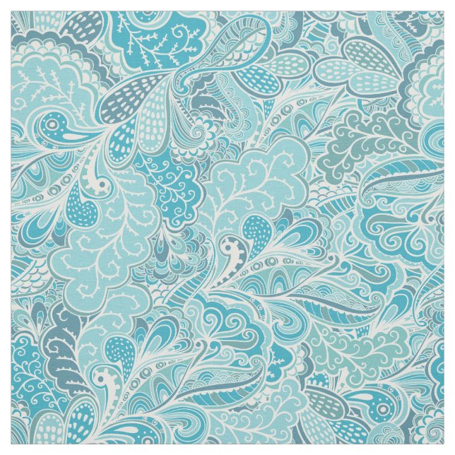 Aquamarin Blue White Elegante Paisley Pattern Stoff (Muster)