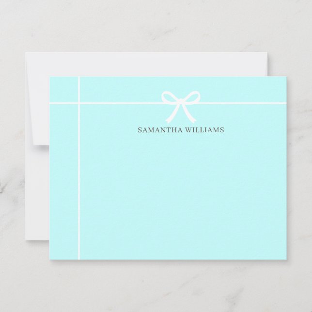 Aquamarin Blue White Ribbon Bow Classic Elegant Ei Mitteilungskarte (Vorderseite)