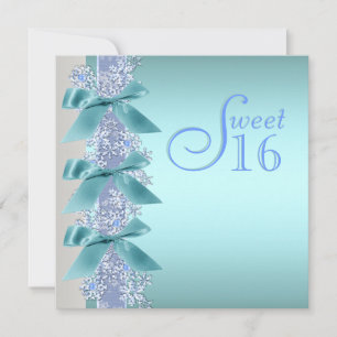 Aquamarin Blue White Snowflake 16 . Geburtstag Geb Einladung