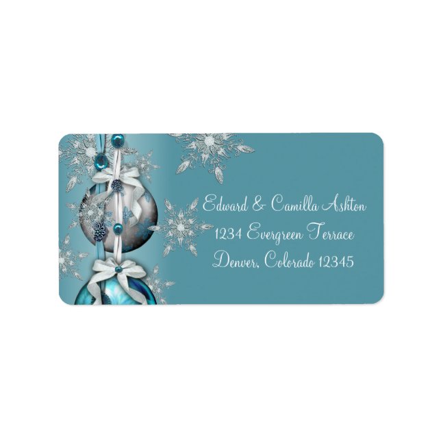 Aquamarin Blue White Snowflakes Blue Christmas Add Adressaufkleber (Vorne)