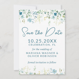 Aquamarin Blue Wildblumen Save the Date Card Einladung