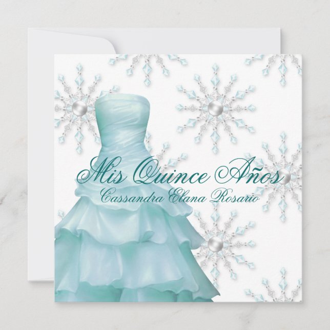 Aquamarin Blue Winter Wonderland Quinceanera Einladung (Vorderseite)