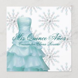Aquamarin Blue Winter Wonderland Quinceanera Einladung